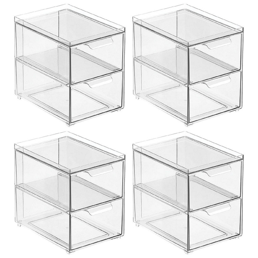 mDesign Stackable Plastic Storage Closet Bin - 2 Pull-Out Drawers, 2 Pack,  Clear