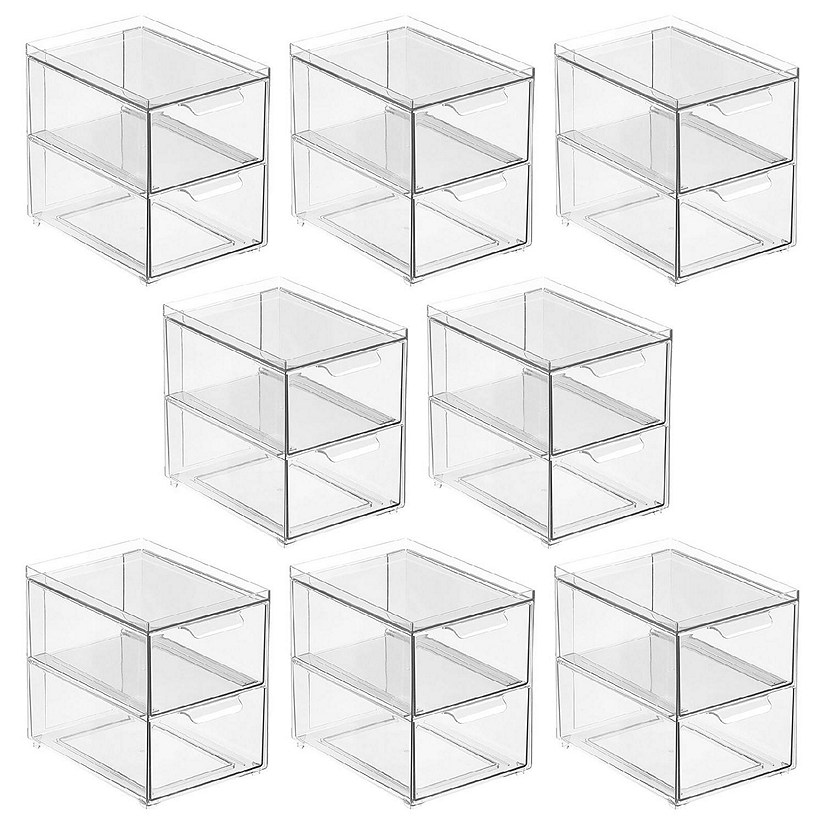 mDesign Stacking Plastic Storage Kitchen Bin with Pull-Out Drawer, 4 Pack, Clear - Clear