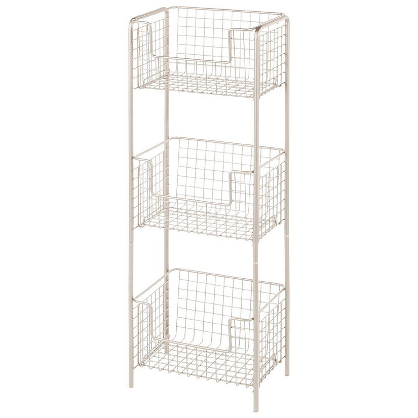 mDesign Steel Freestanding 3-Tier Storage Organizer Tower with Baskets - Black