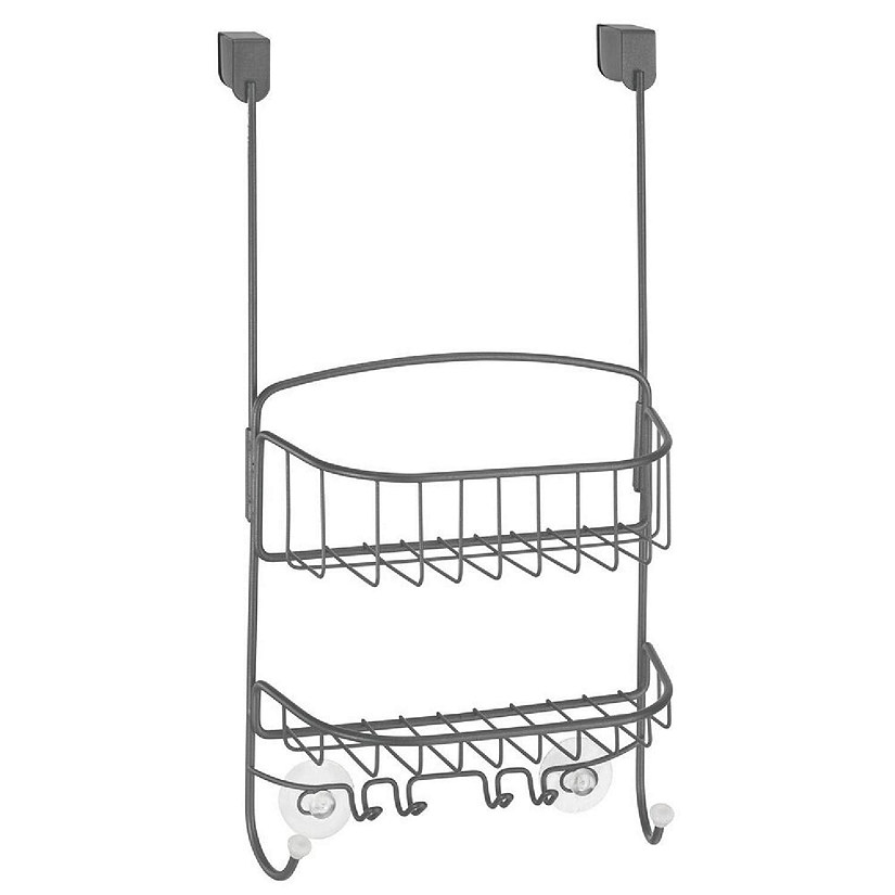 mDesign Wide Metal Over Door Hanging Shower Caddy, 2 Hooks/Baskets - Dark  Gray