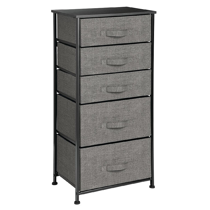 mDesign Tall Drawer Organizer Storage Tower with 5 Fabric Drawers
