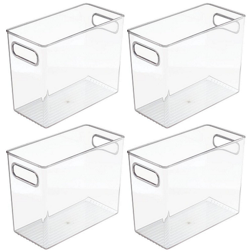 mDesign Tall Plastic Home Office Storage Organizer Bin, Handles, 4 Pack,  Clear