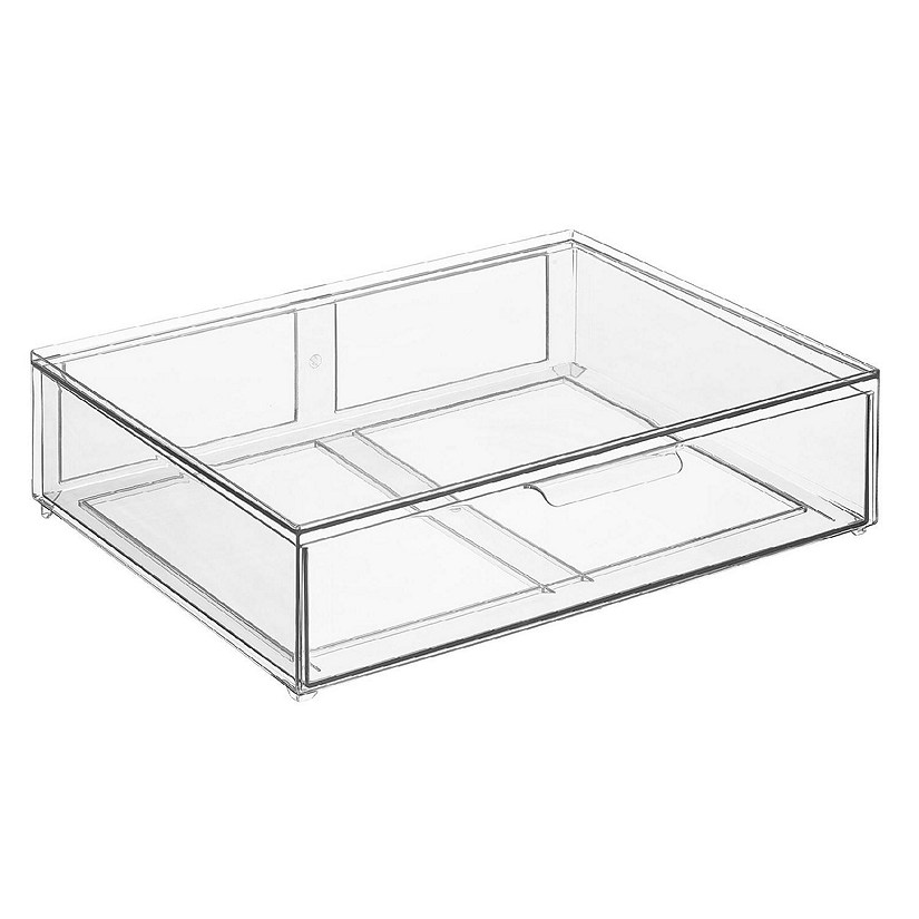 mDesign Plastic Stackable Kitchen Pantry Organizer with Drawer - 4