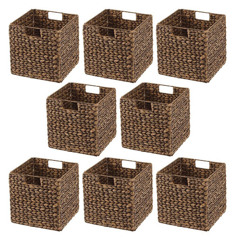 mDesign Woven Hyacinth Kitchen Storage Organizer Basket Bin, 8 Pack, Brown  Wash