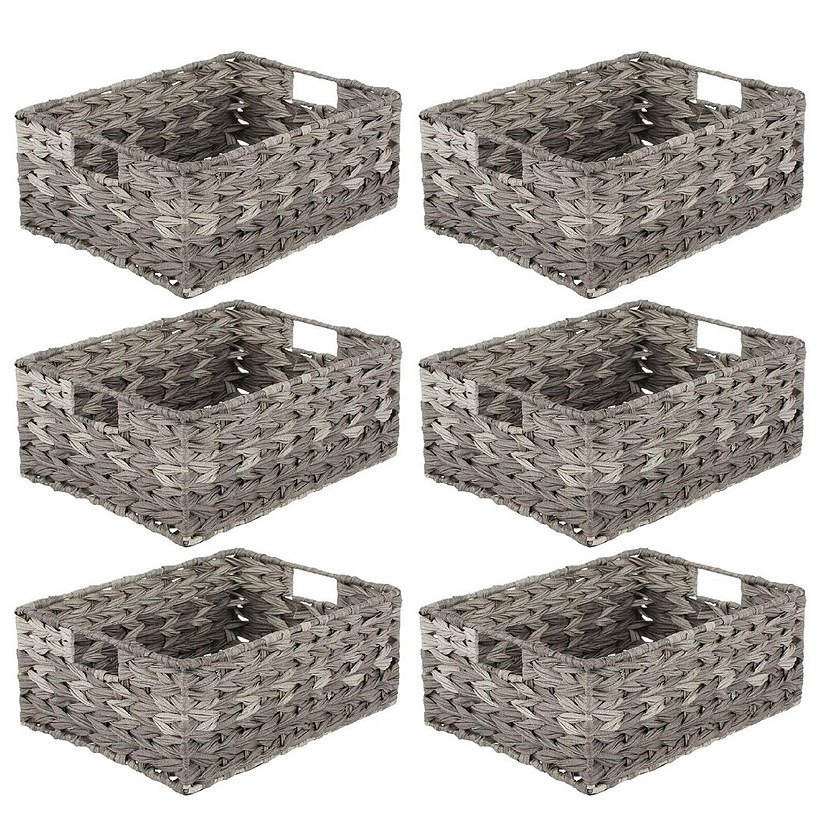 mDesign Woven Plastic Kitchen Pantry Storage Bin Basket - 6 Pack - Gray  Ombre