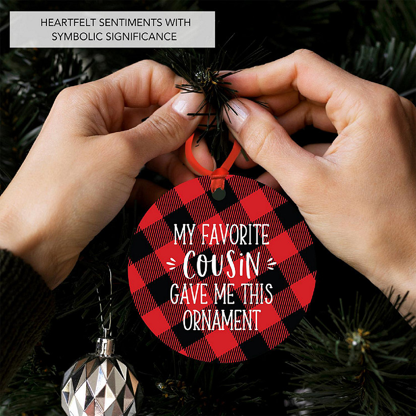 MDF Ornament Favorite Cousin Gave Plaid Image