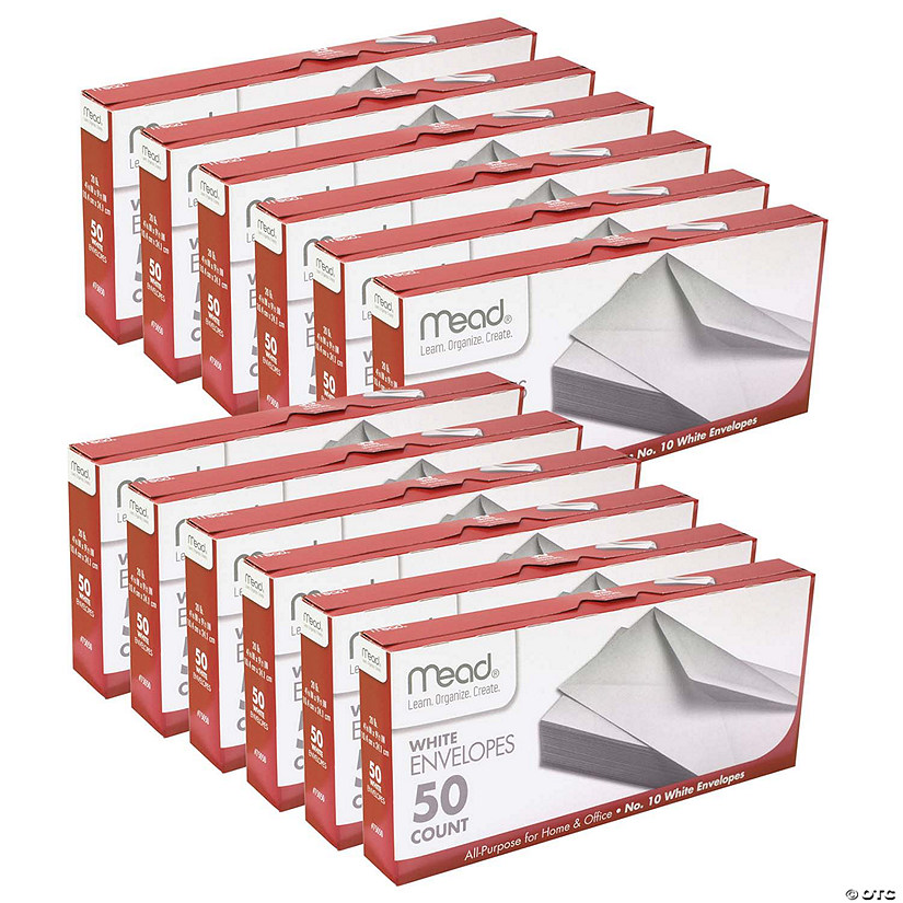 Mead Boxed Envelopes, White, 4.13" x 9.5", 50 Per Box, 12 Boxes Image