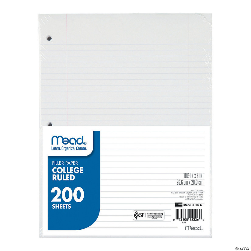 Mead College Ruled Filler Paper - 12 Packs of 200 Sheets each Image