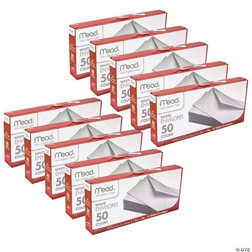 Mead White Gummed Business Envelopes, 4 1/8 x 9 1/250#10, 50 Per Pack, 10 Packs Image