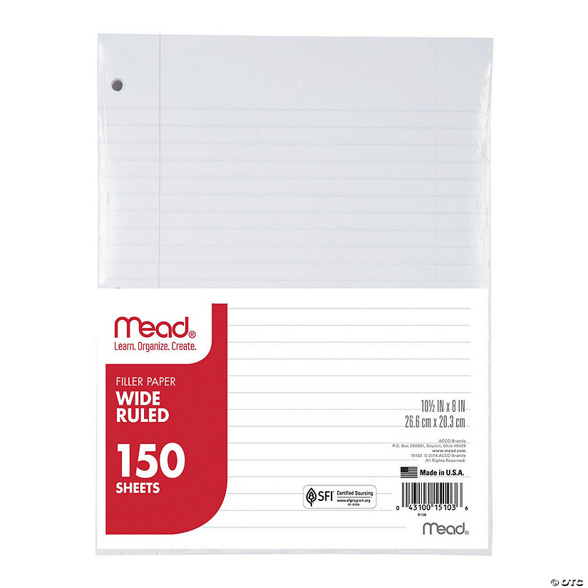 Mead Wide Ruled Filler Paper - 12 Packs of 150 Sheets each Image