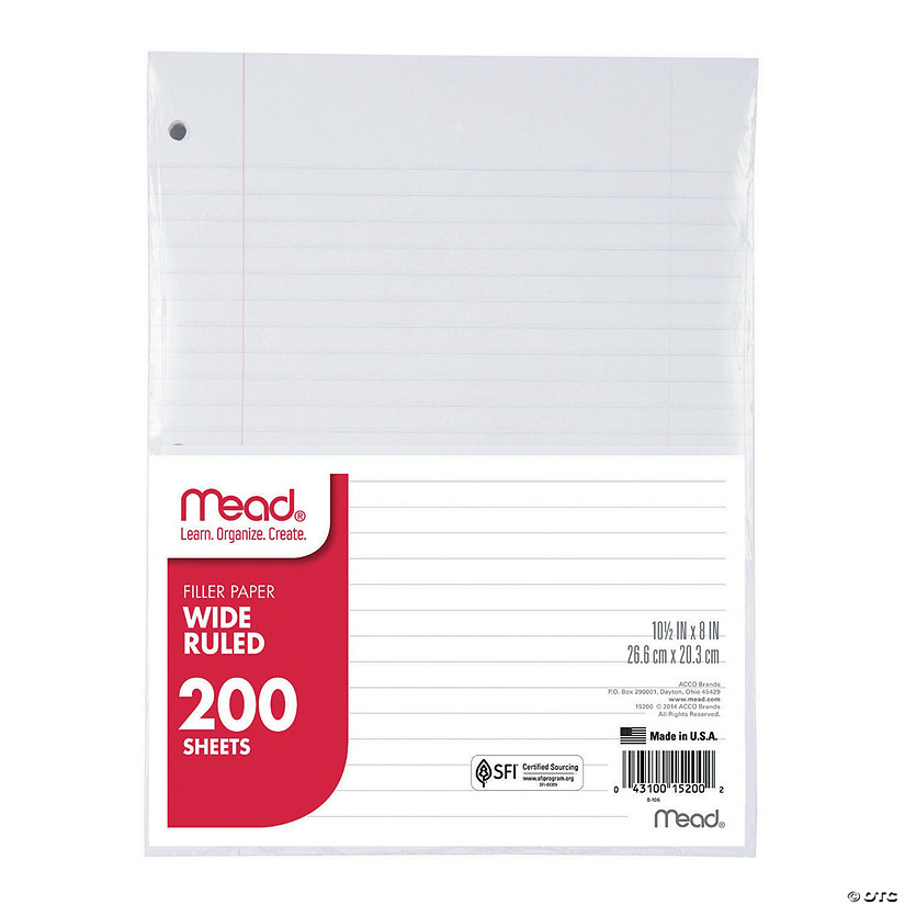 Mead Wide Ruled Filler Paper - 12 Packs of 200 Sheets each Image