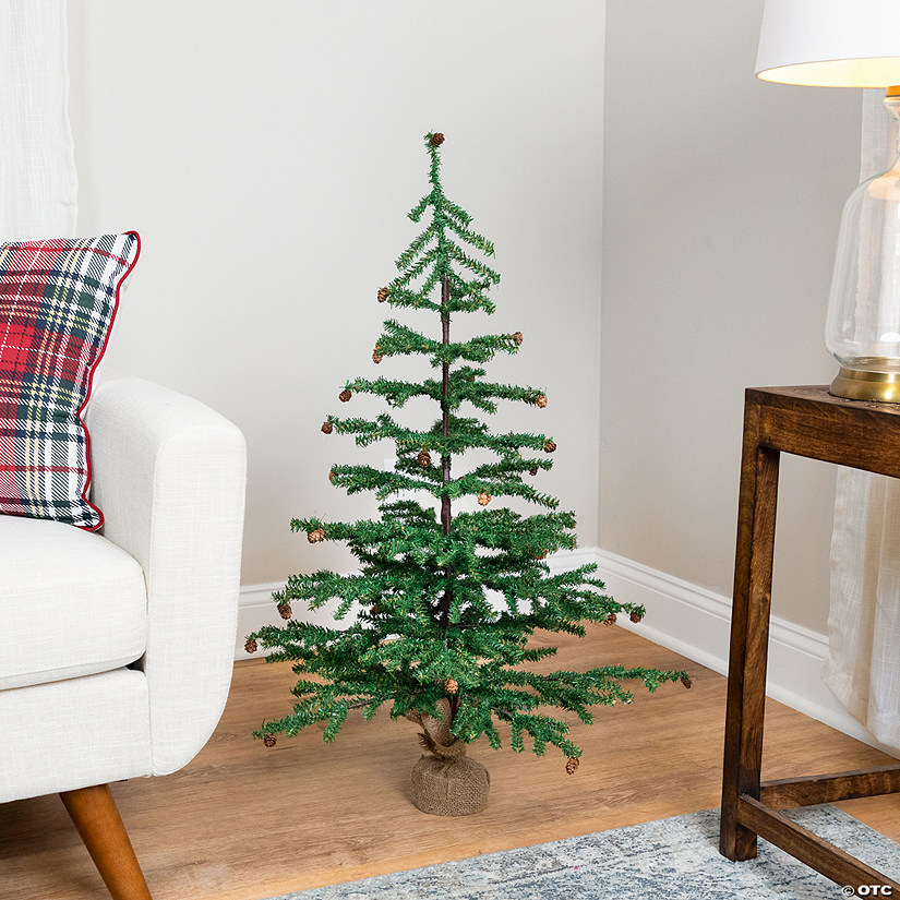 Medium Artificial Christmas Tree with Mini Pine Cones in Burlap Base - 3' - Unlit Image