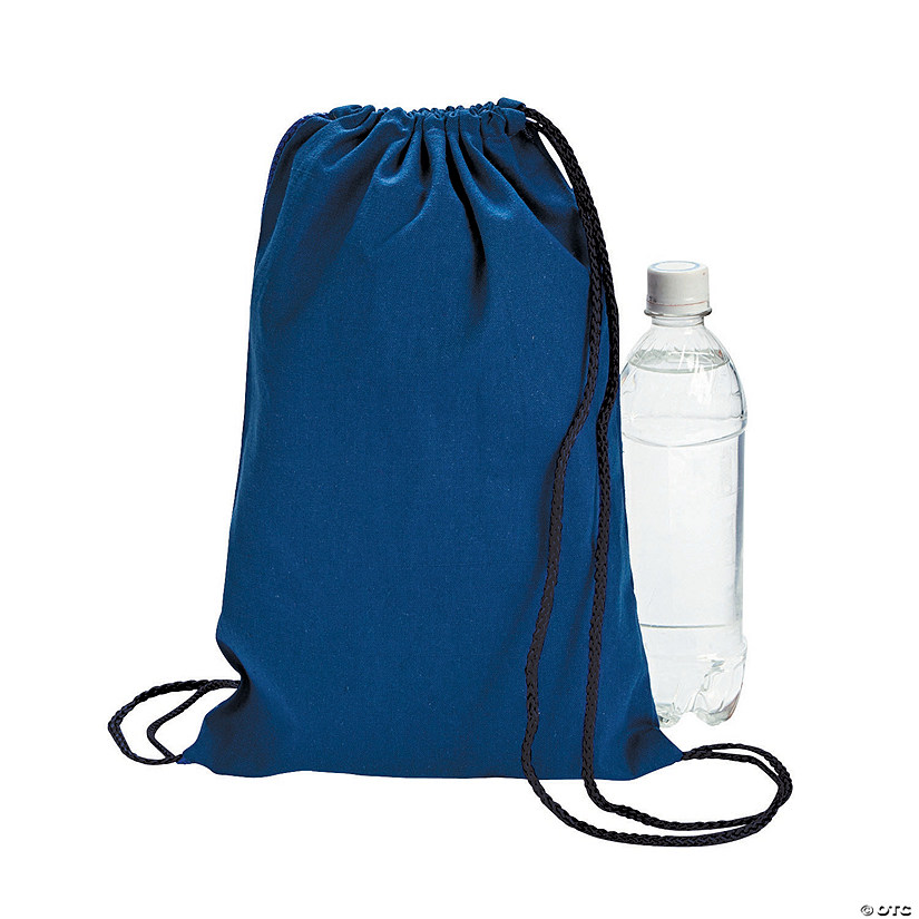 Medium Blue Canvas Drawstring Bags - 12 Pc. Image