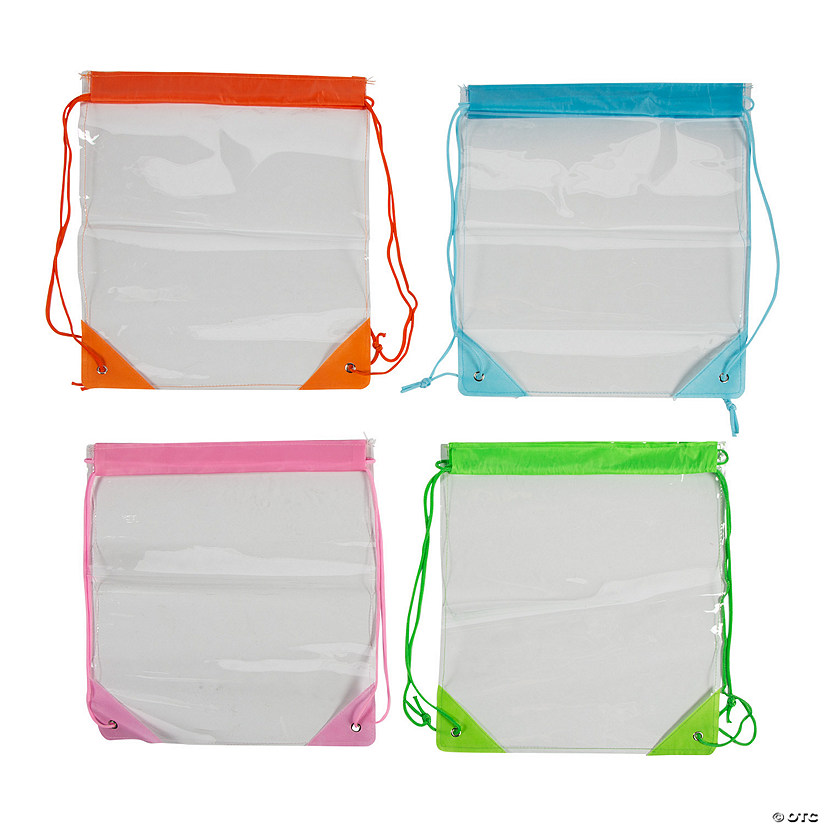 Medium Bright Color Trim Transparent Drawstring Bags - 12 Pc. Image