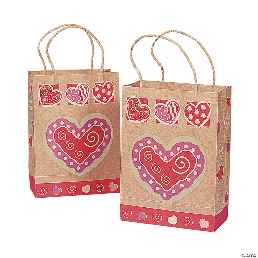 Medium Brown Valentine Paper Gift Bags - 12 Pc. Image