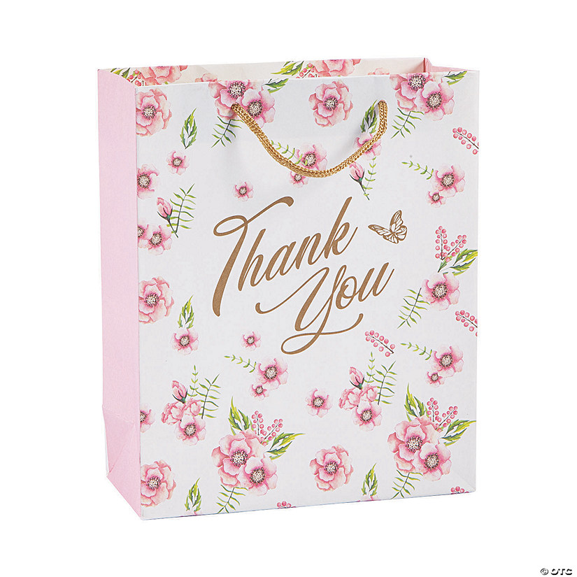 Medium Butterfly Floral Thank You Gift Bags - 12 Pc. Image