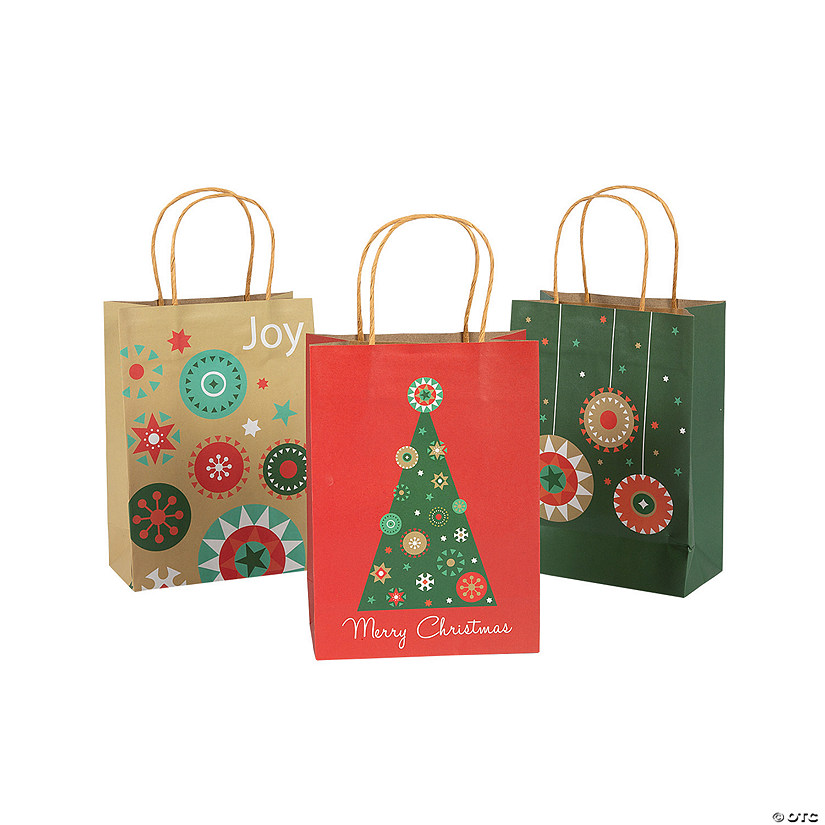 Medium Christmas Kraft Paper Gift Bags - 12 Pc. Image