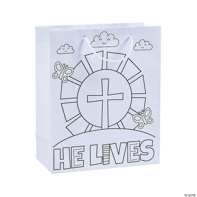Medium Color Your Own He Lives Gift Bags - 12 Pc. Image