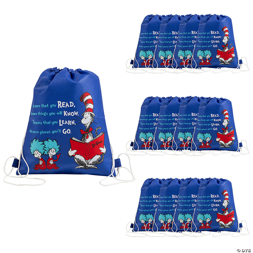 Medium Dr. Seuss&#8482; Cat in the Hat&#8482; Drawstring Bags - 12 Pc. Image