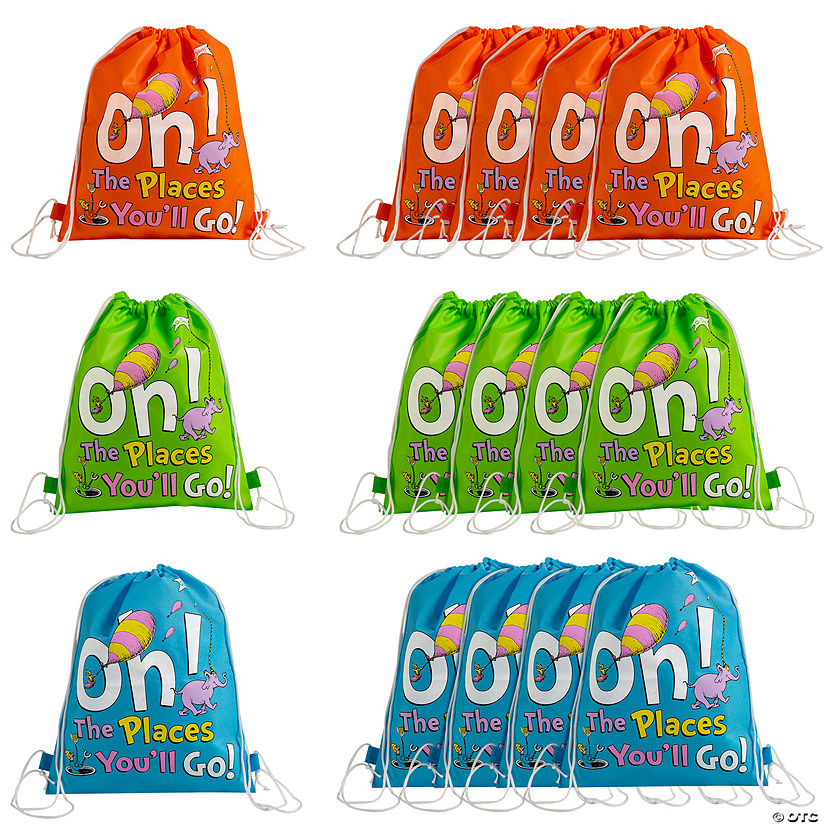 Medium Dr. Seuss&#8482; Oh, the Places You&#8217;ll Go Drawstring Bags - 12 Pc. Image