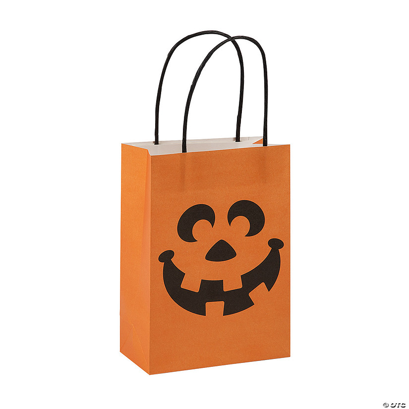 Medium Jack-O&#8217;-Lantern Kraft Paper Gift Bags - 12 Pc. Image