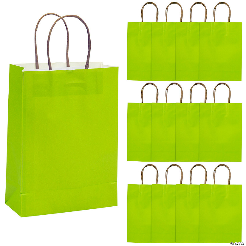 Medium Lime Green Kraft Paper Gift Bags - 12 Pc. Image
