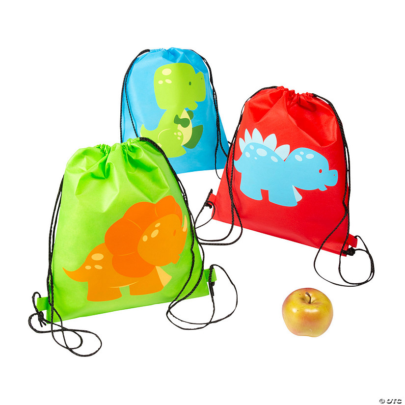 Medium Little Dino Drawstring Bags - 12 Pc. Image