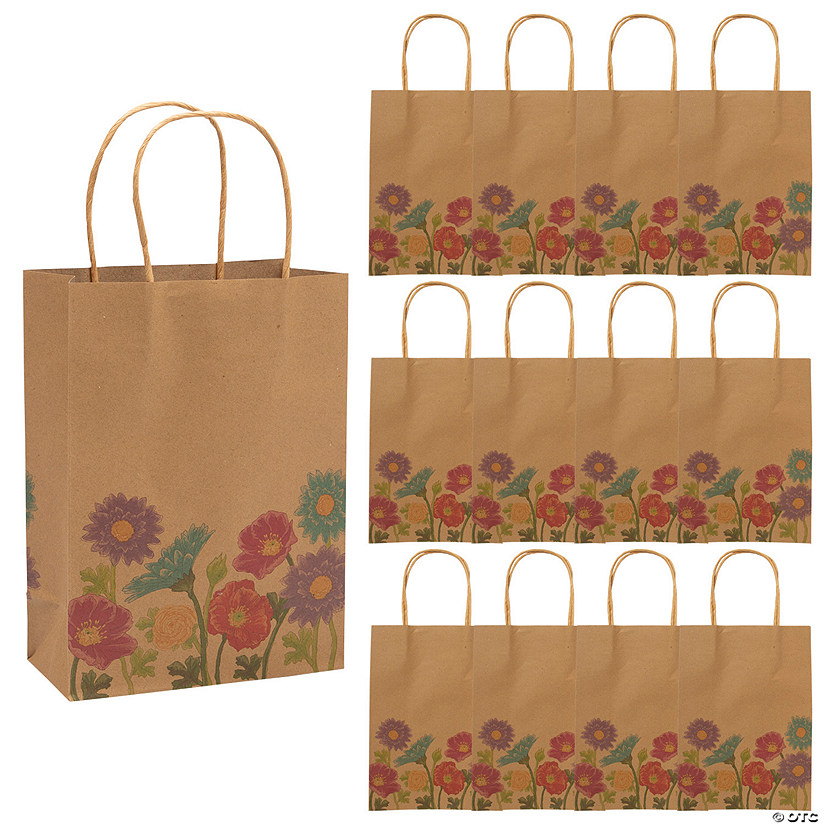 Medium Love in Bloom Wedding Kraft Paper Gift Bags - 12 Pc. Image