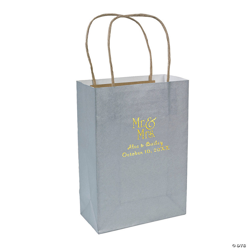 Medium Mr. & Mrs. Personalized Kraft Paper Gift Bags - 12 Pc. Image