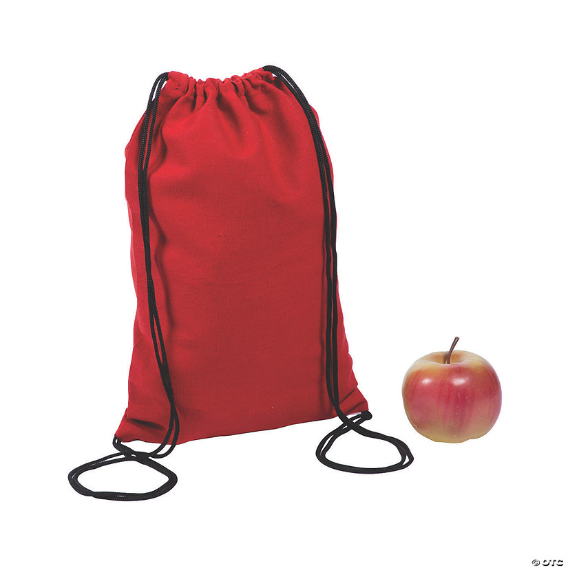 Medium Red Canvas Drawstring Bags - 12 Pc. Image