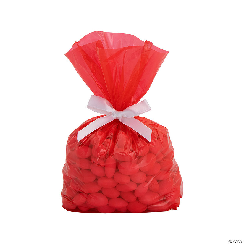 Medium Red Cellophane Bags with White Bow Kit for 50