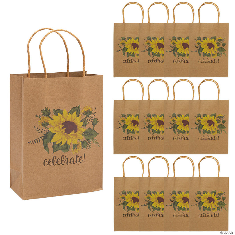 Medium Sunflower Kraft Paper Gift Bags - 12 Pc. Image