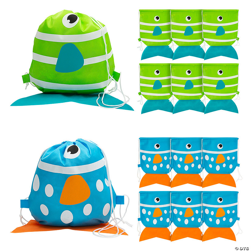 Medium Tropical FishShaped Nonwoven Drawstring Bags 12 Pc