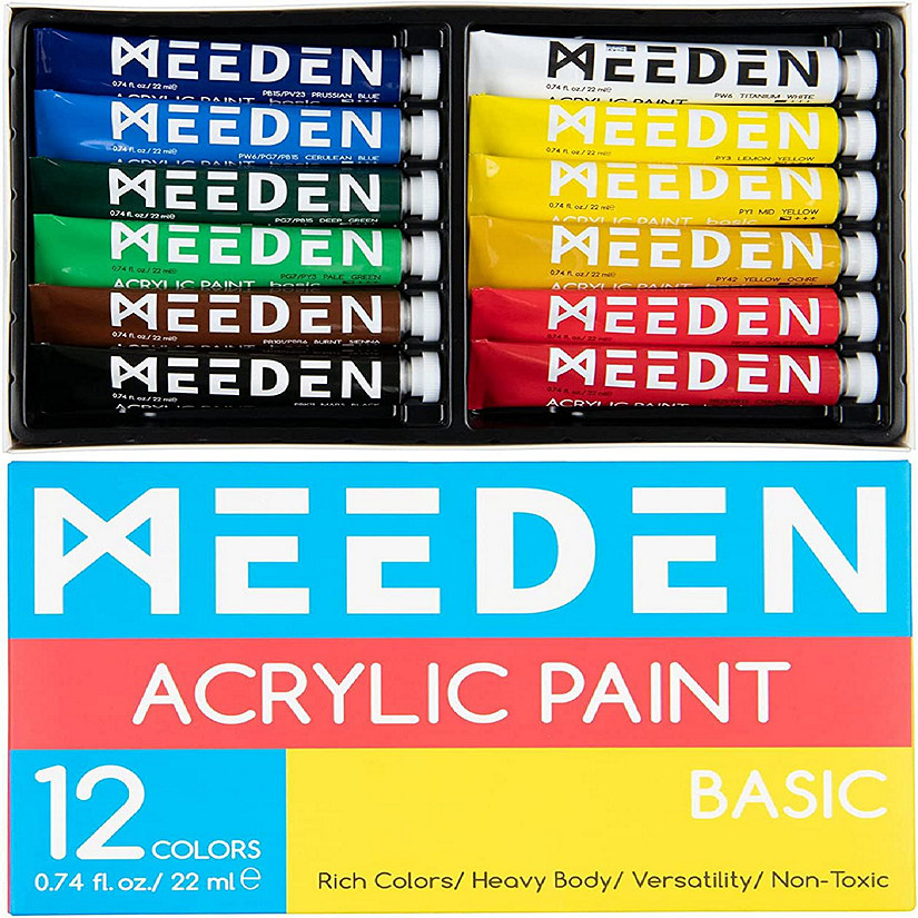 MEEDEN Heavy Body Acrylic Paint Set, 12 Vibrant Basic Colors Image