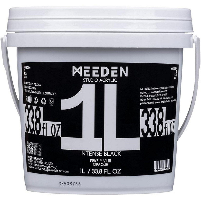 MEEDEN Intense Black Acrylic Paint, Heavy Body, Gloss Finish, Extra-Large 1 L /33.8 oz Non-Toxic Rich Pigments, Studio Professional Artist Image