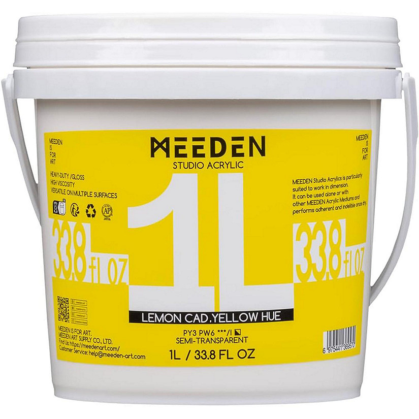 MEEDEN Lemon Cad Yellow Hue Acrylic Paint, Heavy Body, Gloss Finish, Extra-Large 1 L /33.8 oz Non-Toxic Rich Pigments Color Image