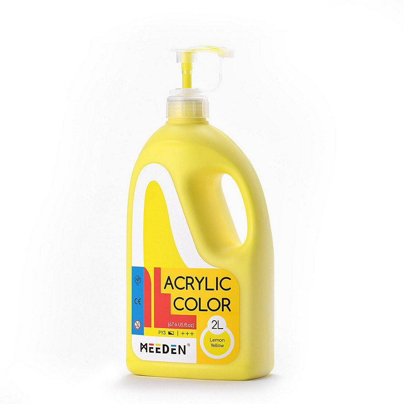 MEEDEN Lemon Yellow Acrylic Paint with Pump Lid, 1/2 Gallon (2L /67.6 oz.) Heavy-Body Non-Toxic Rich Pigment Color, Perfect for Art Class Image