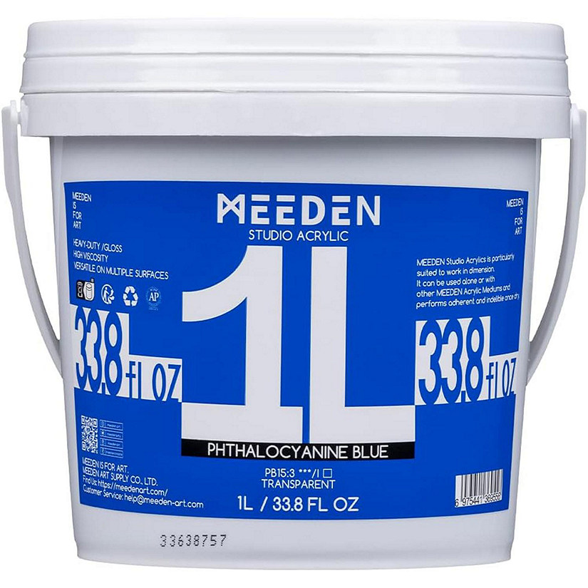 MEEDEN Phthalocyanine Blue Acrylic Paint, Heavy Body, Gloss Finish, Extra-Large 1 L /33.8 oz Non-Toxic Rich Pigments Image