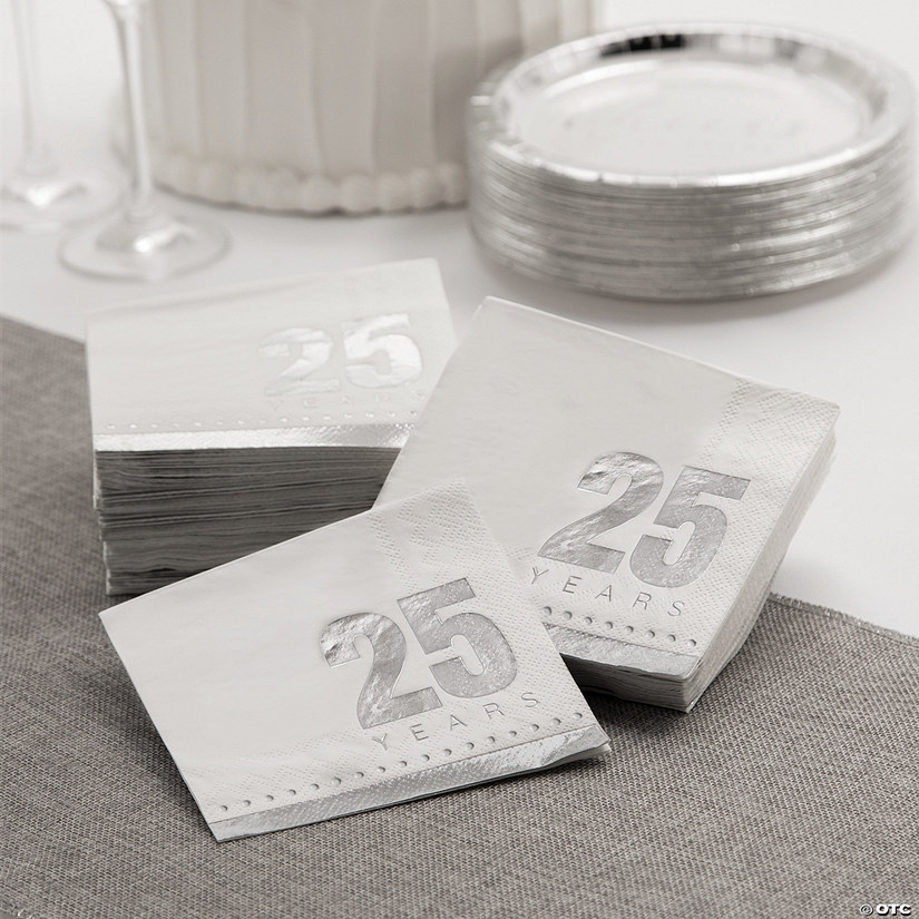 Mega Bulk 100 Pc. 25th Anniversary Beverage Napkins Image