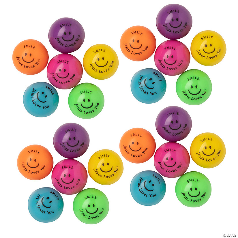 Mega Bulk 96 Pc. Mini Smile Jesus Loves You Bouncy Balls Image
