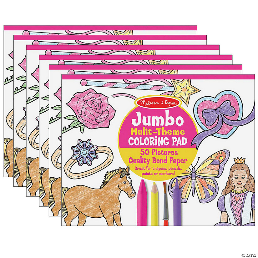 Melissa & Doug Jumbo Multi-Theme Coloring Pad, 11" x 14", Pink, Pack of 6 Image