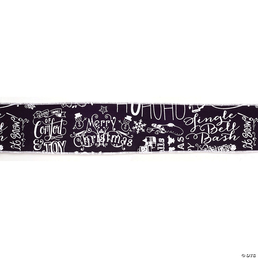 Melrose International Black and White Holiday Sentiment Wired Ribbon, 10 Yards (2 Rolls) Image