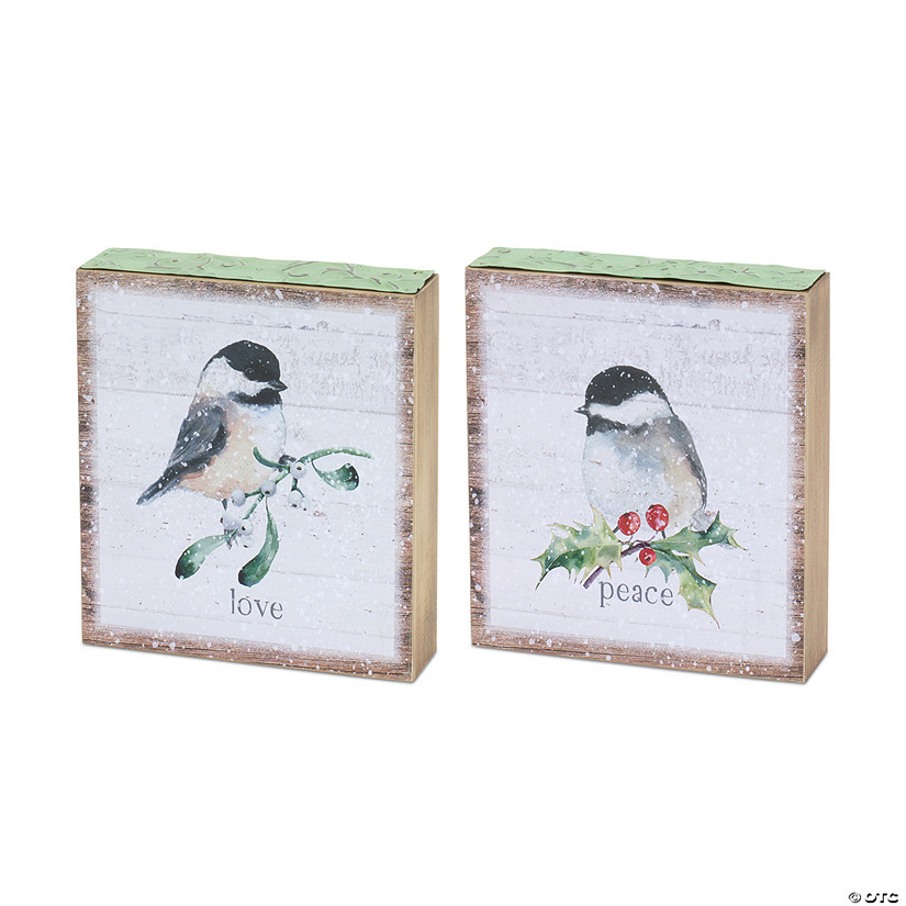 Melrose International Chickadee Block Sign (Set Of 4) 6In Image