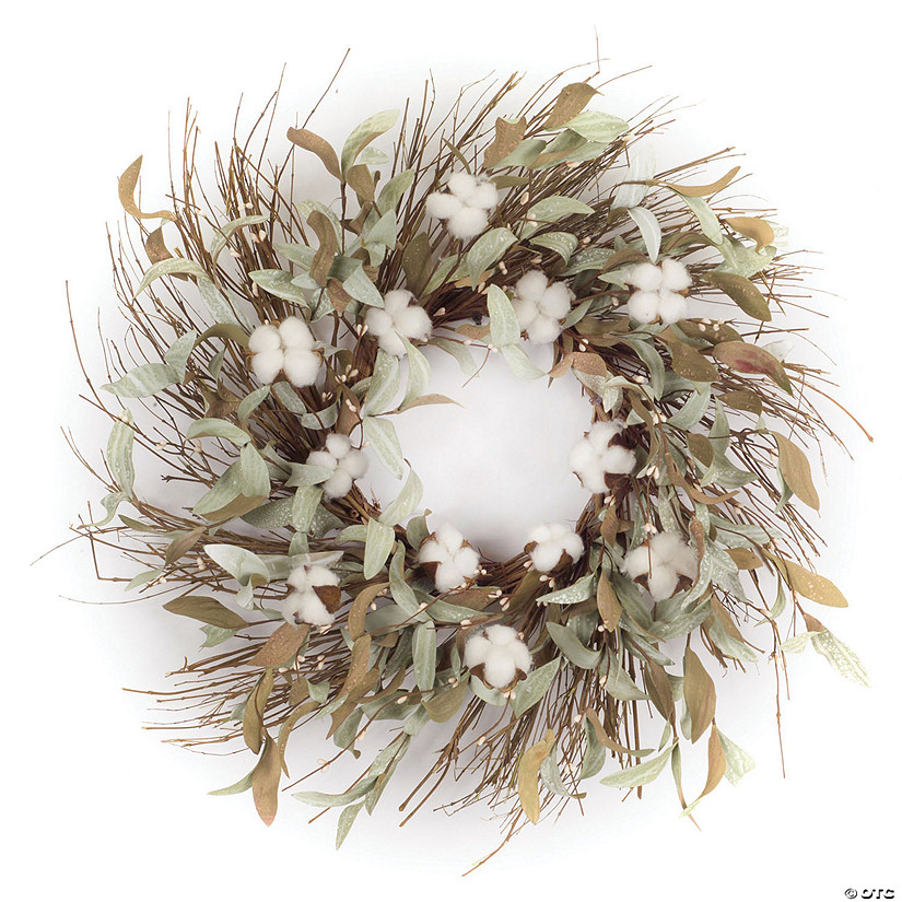 Melrose International Cotton and Leaf Wreath, 28 Inches Image
