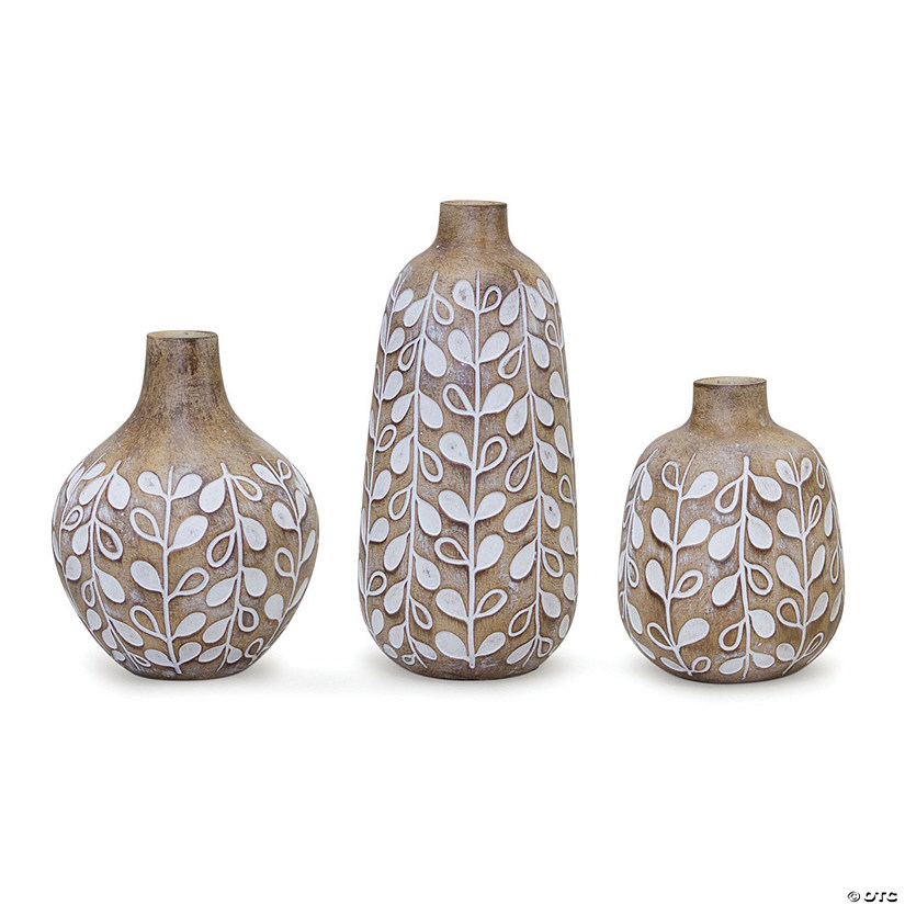 Melrose International Decorative Faux-Wood Leaf Vase (Set of 3) Image