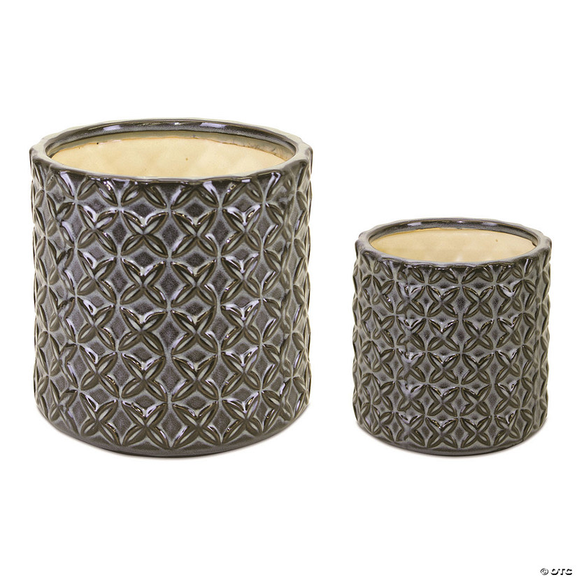 Melrose International Decorative Geometric Pattern Terracotta Pots (Set of 2) Image
