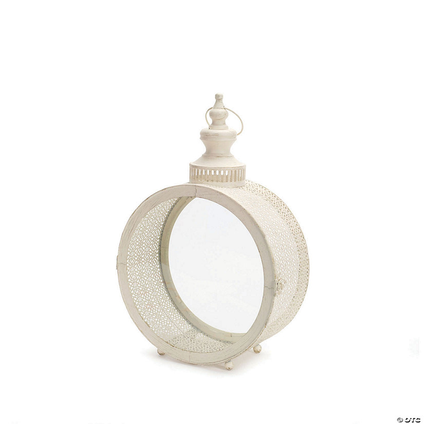 Melrose International Decorative Ivory Metal Lantern, 17.5 Inches Image