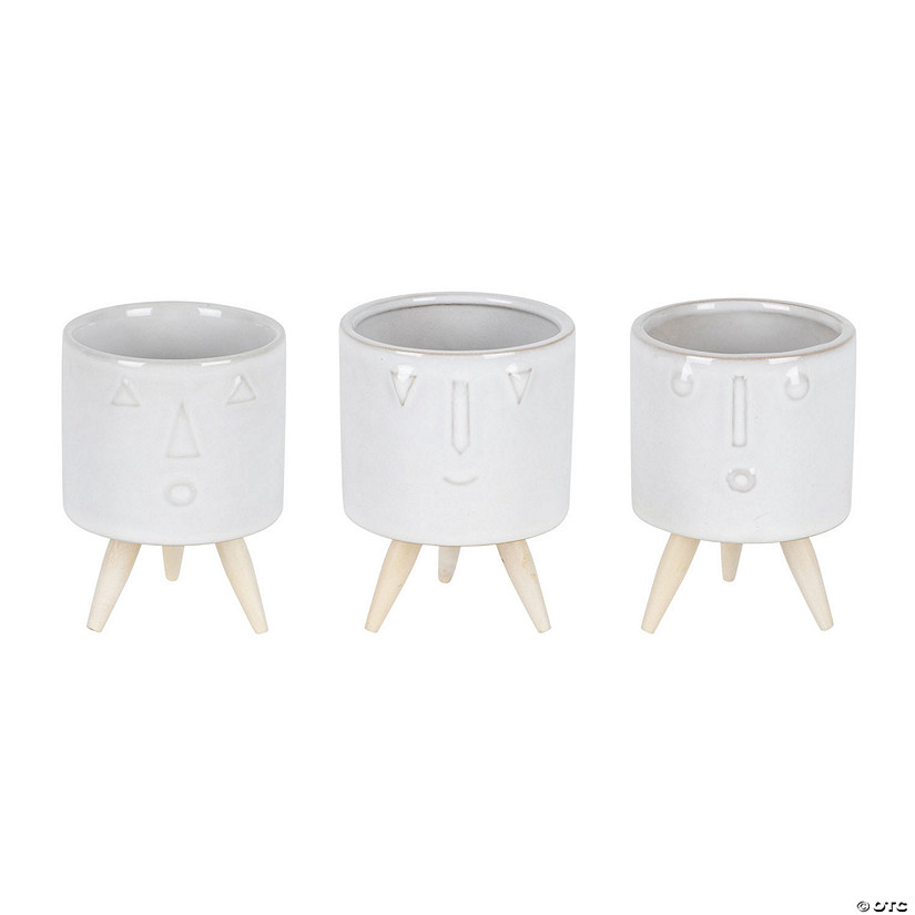 Melrose International Decorative White Porcelain Face Plant Stands, 4 Inches (Set of 3) Image