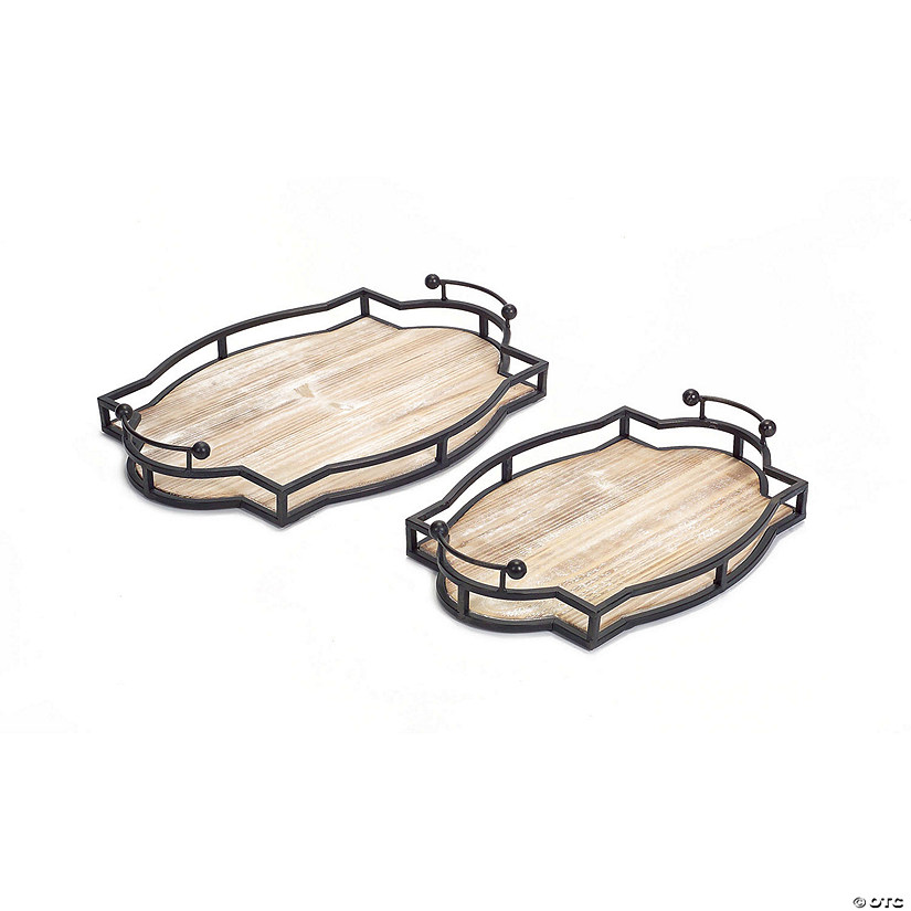 Melrose International Decorative Wood and Metal Trays (Set of 2) Image