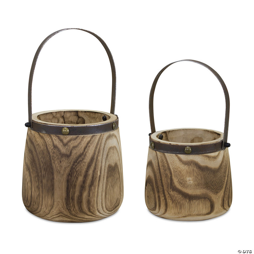 Melrose International Decorative Wooden Pail, 12 and 14 Inches (Set of 2) Image